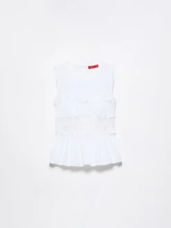 Ruched cotton-poplin top - optical white