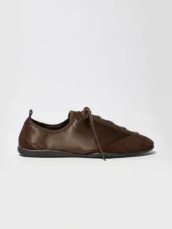 Satin and suede sneakers - chocolate