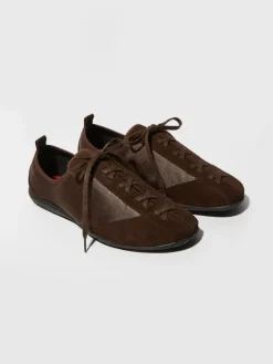 Satin and suede sneakers - chocolate