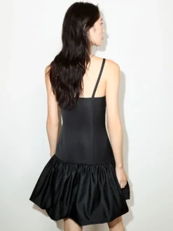 Satin balloon hem mini dress - black