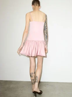 Satin balloon hem mini dress - pink