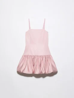 Satin balloon hem mini dress - pink