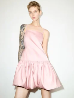 Satin balloon hem mini dress - pink