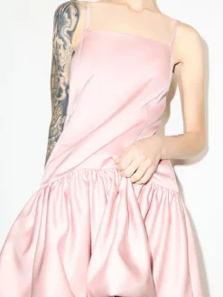Satin balloon hem mini dress - pink