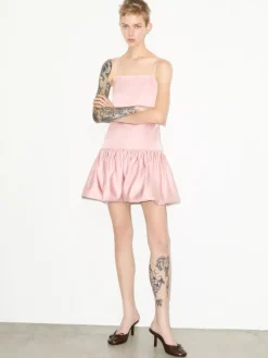 Satin balloon hem mini dress - pink