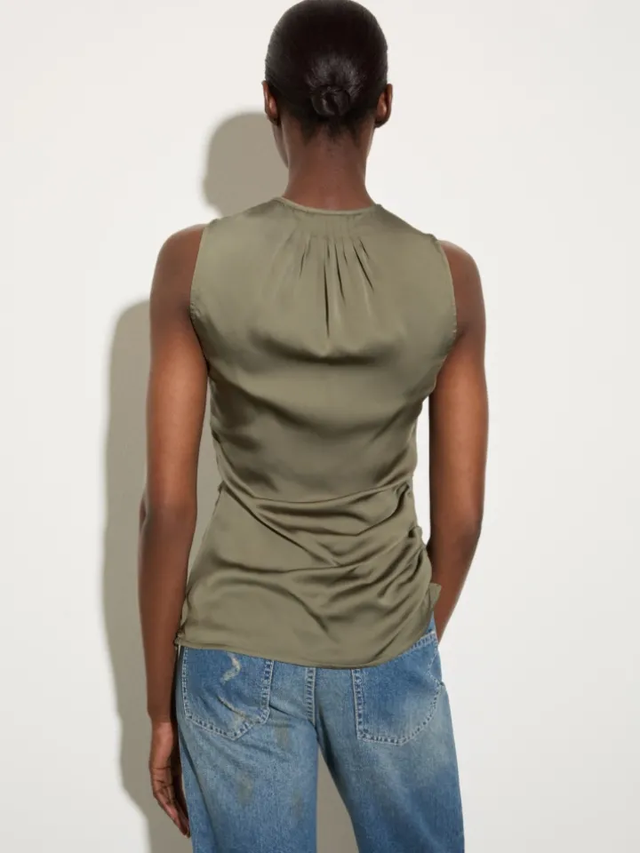 Satin top with draping - kaki