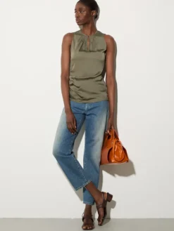 Satin top with draping - kaki