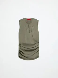 Satin top with draping - kaki