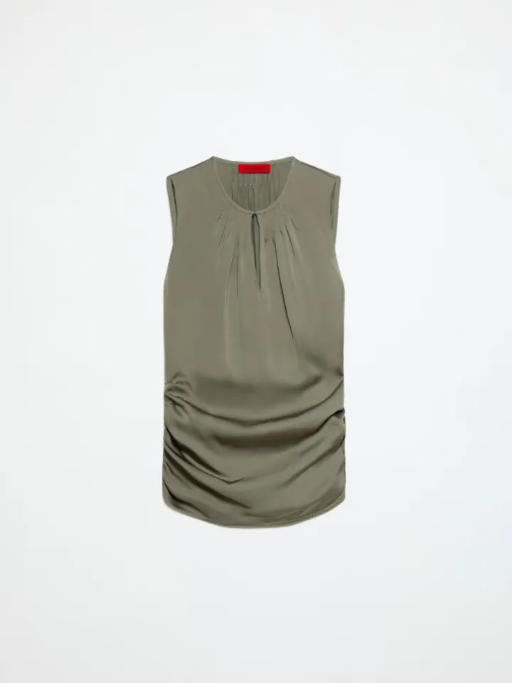 Satin top with draping - kaki