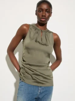 Satin top with draping - kaki
