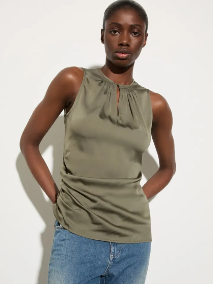 Satin top with draping - kaki