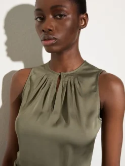 Satin top with draping - kaki