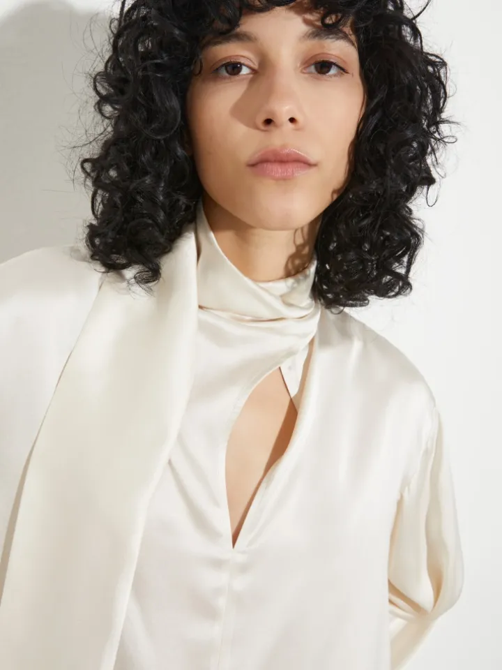 Scarf-detailed silk-satin blouse - white