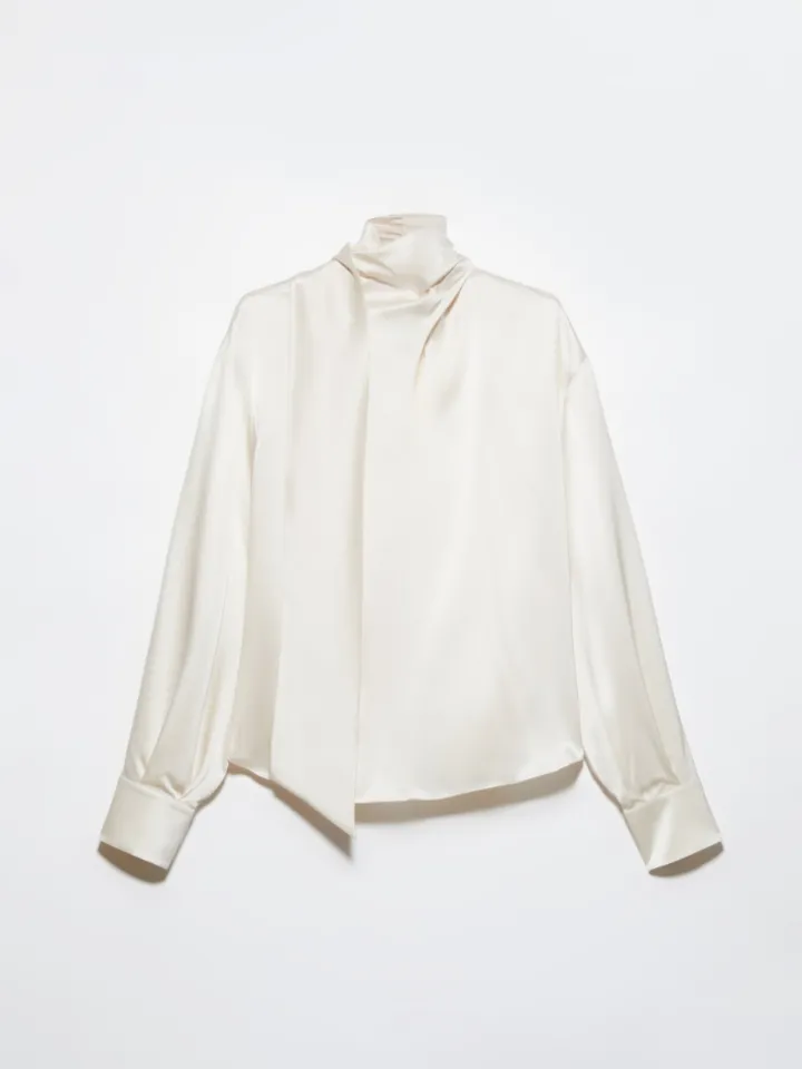 Scarf-detailed silk-satin blouse - white