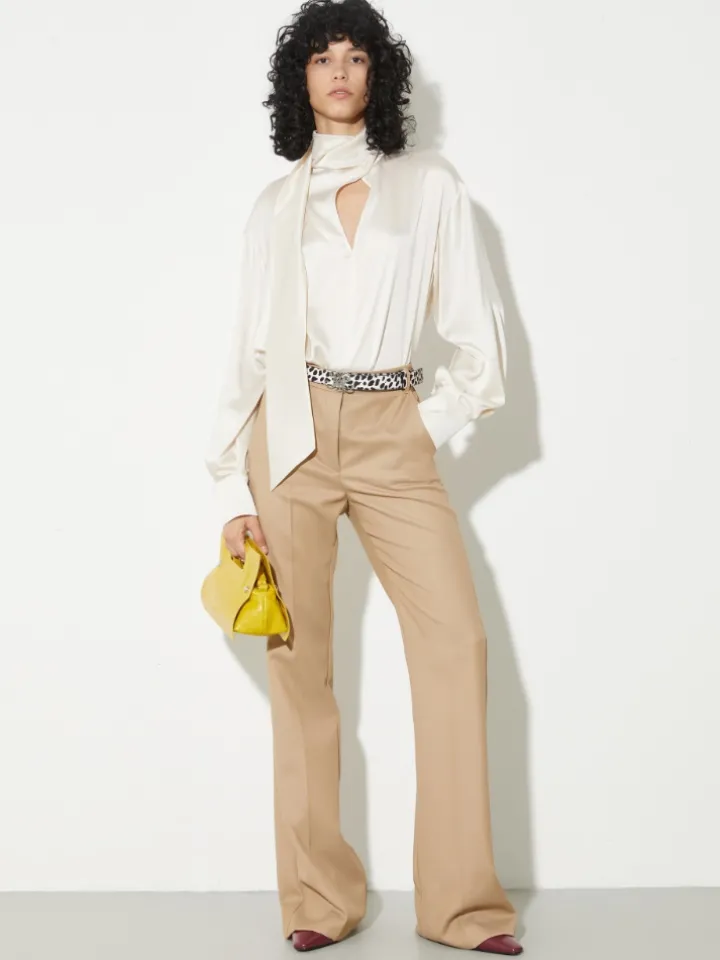 Scarf-detailed silk-satin blouse - white