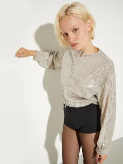 Sequinned tulle bomber jacket - powder