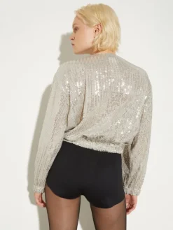 Sequinned tulle bomber jacket - powder
