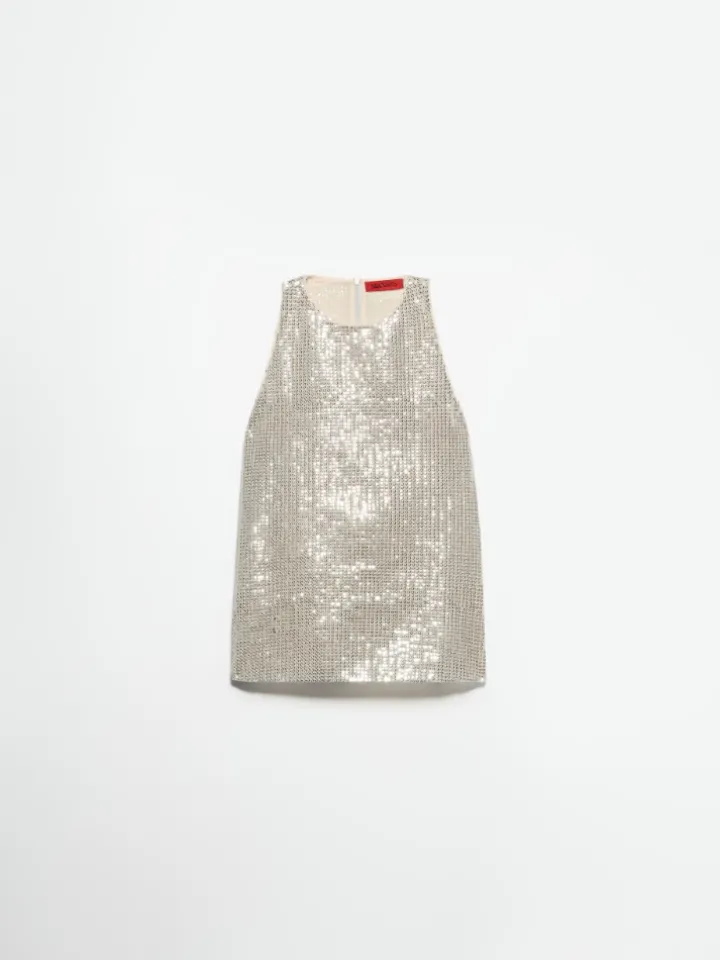 Sequinned tulle top - powder