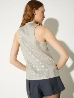 Sequinned tulle top - powder