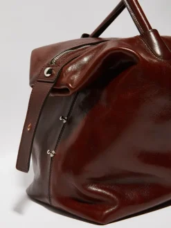 Shiny leather tote bag - brown