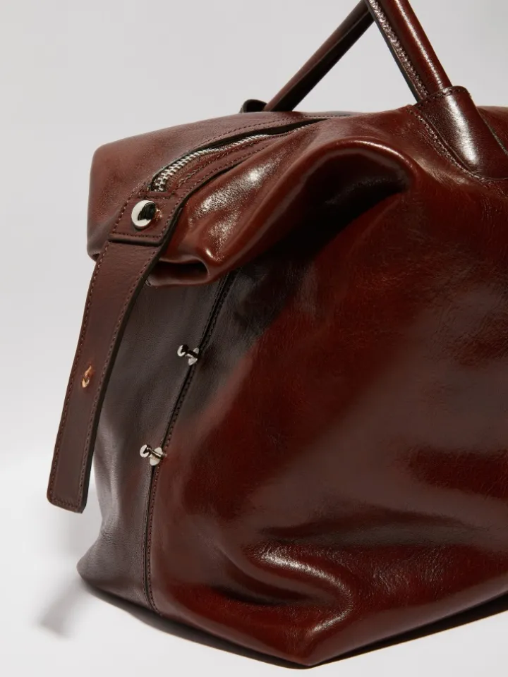 Shiny leather tote bag - brown