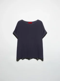 Silk and jersey T-shirt - navy