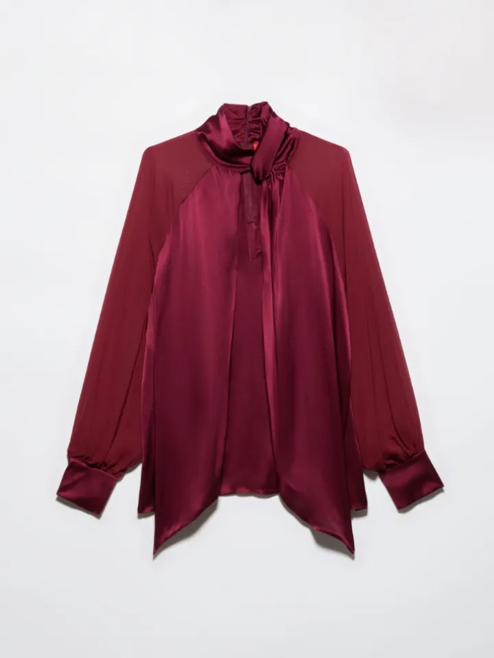 Silk satin and georgette blouse - cherry