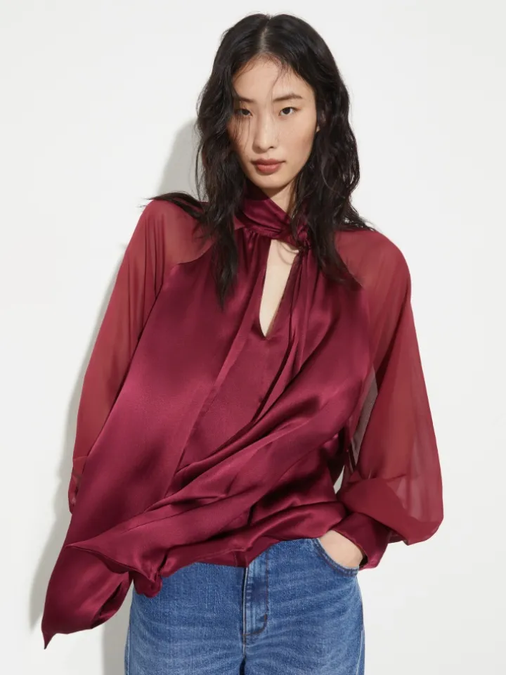 Silk satin and georgette blouse - cherry