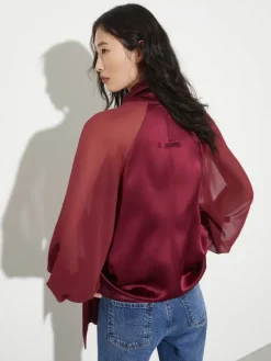 Silk satin and georgette blouse - cherry
