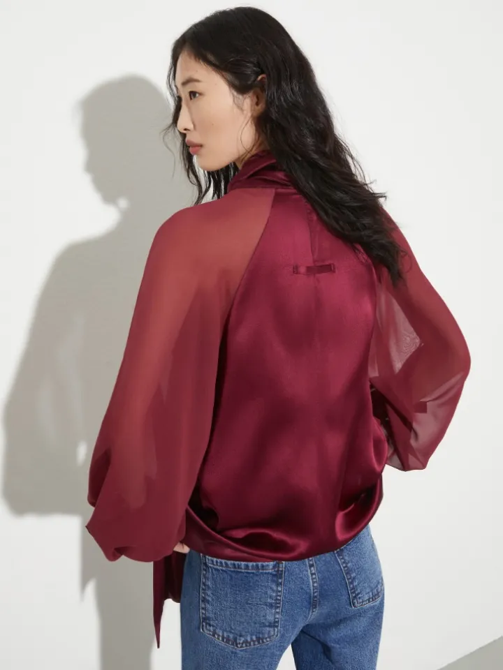 Silk satin and georgette blouse - cherry