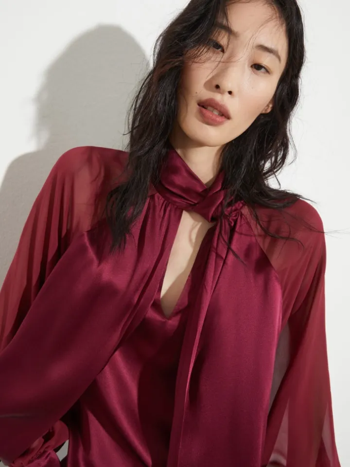 Silk satin and georgette blouse - cherry