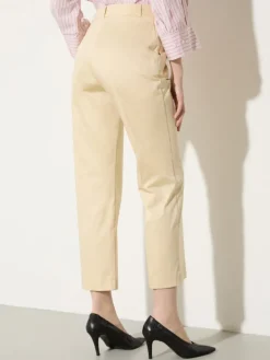 Slim-fit cotton-satin trousers - beige