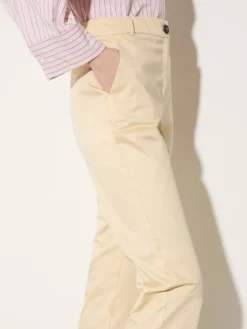 Slim-fit cotton-satin trousers - beige