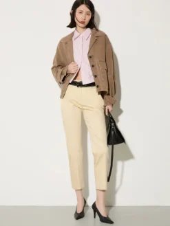 Slim-fit cotton-satin trousers - beige