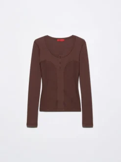 Slim-fit granddad top - chocolate