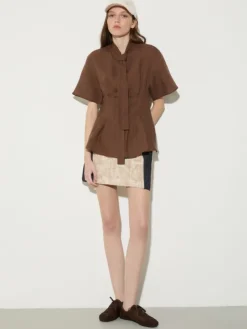 Slim-fit pure linen shirt - coffee