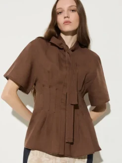 Slim-fit pure linen shirt - coffee