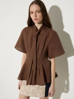Slim-fit pure linen shirt - coffee
