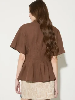 Slim-fit pure linen shirt - coffee