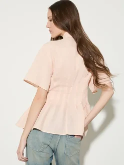 Slim-fit pure linen shirt - powder