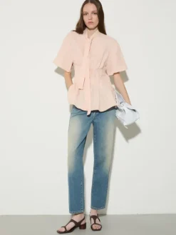Slim-fit pure linen shirt - powder