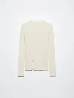 Slim-fit rib-knit jumper - ecru