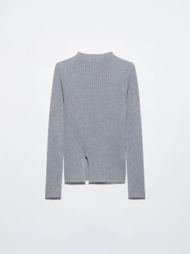 Slim-fit rib-knit jumper - melange grey