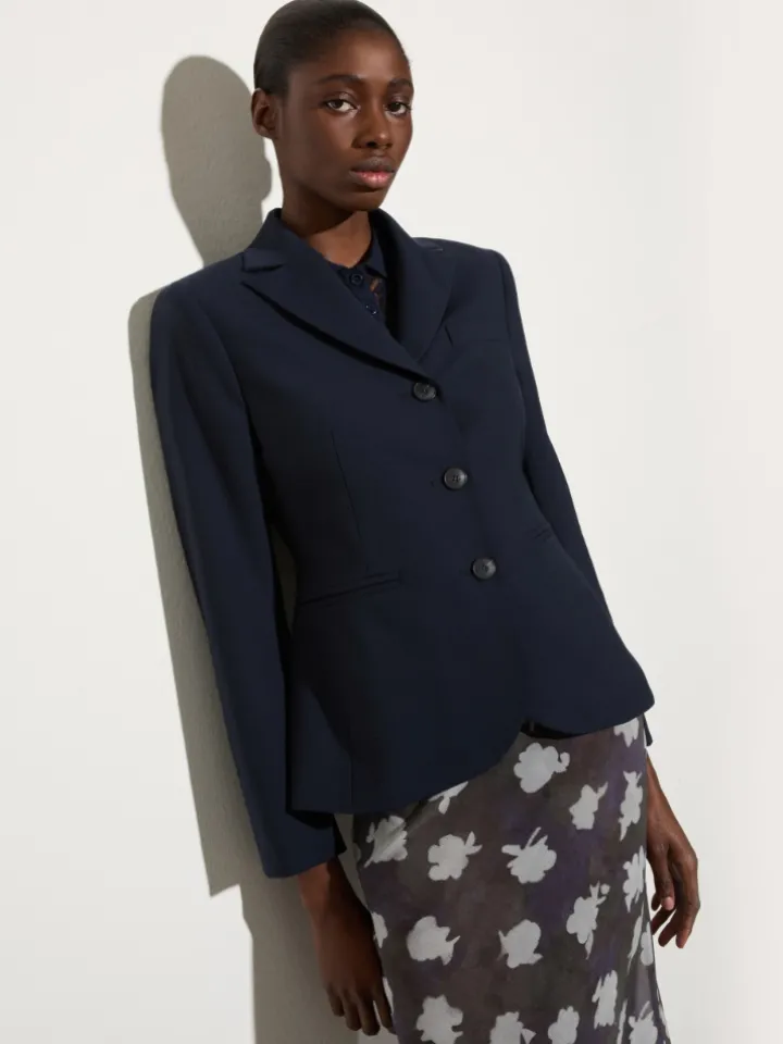 Slim-fit wool-blend blazer - navy