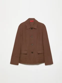 Slim pure linen blazer - coffee