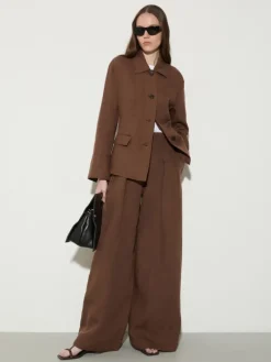 Slim pure linen blazer - coffee
