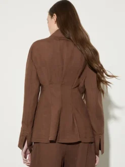 Slim pure linen blazer - coffee