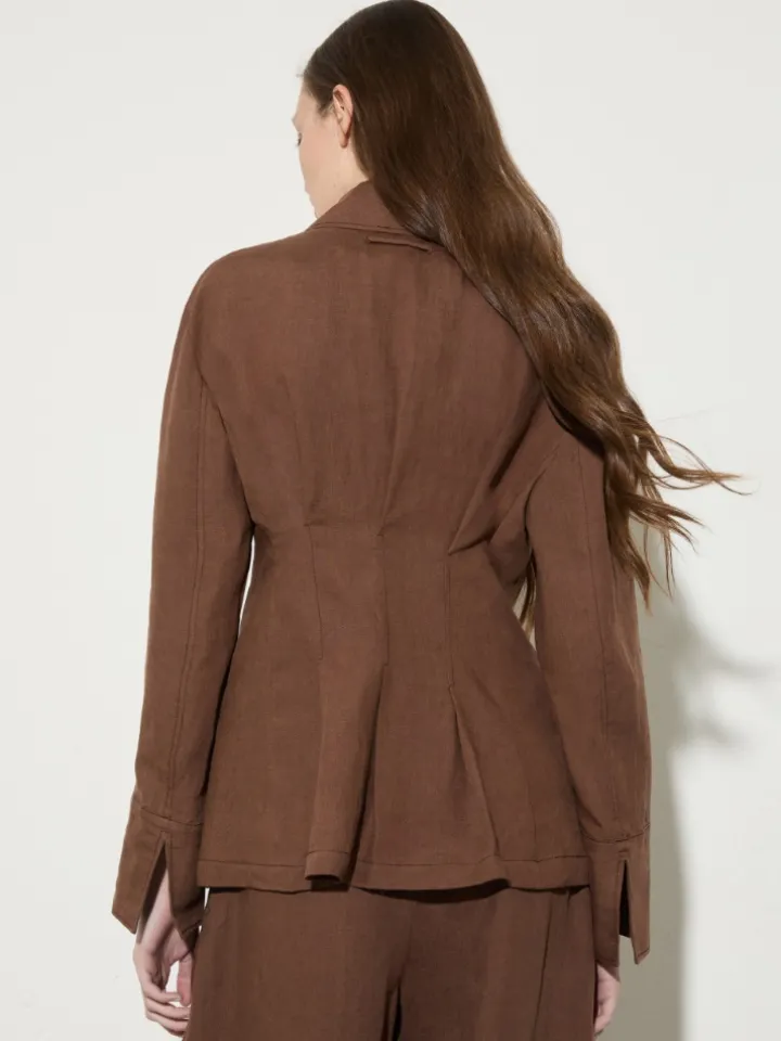 Slim pure linen blazer - coffee