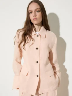 Slim pure linen blazer - powder