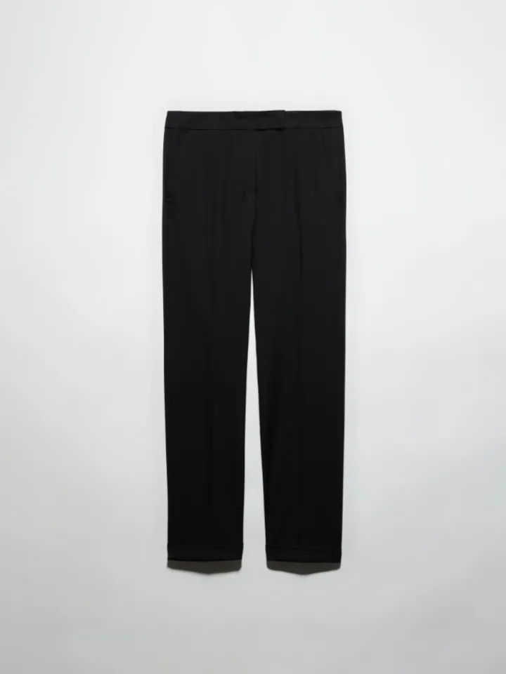 Slim trousers with turn-ups - black
